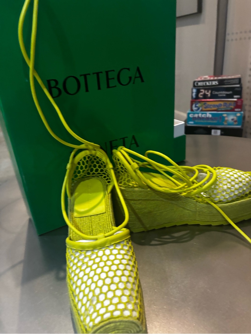 Bottega Veneta Neon Yellow Lace-Up Woven Mules